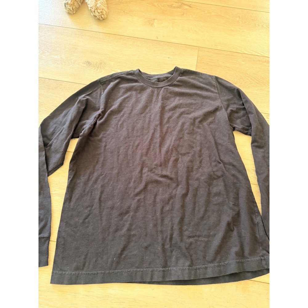Stussy Long Sleeve Shirt Mens Medium Black Solid Cotton Crew Neck Streetwear 337